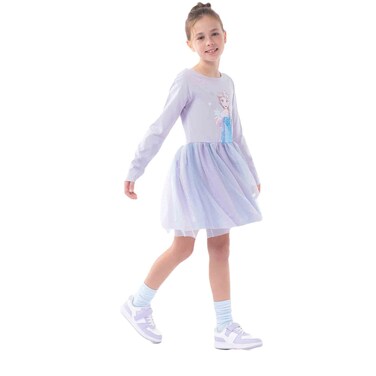 تكس غيرلز فستان طويل الأكمام مطبوع عليه شخصية إلسا من فيلم ديزني فروزن، لون أرجواني فاتح، مقاس 4-5 سنوات، I277136
