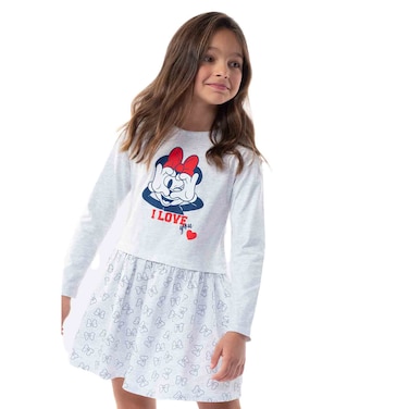 Tex Girls Minnie Mouse Printed Dress, Grey, 11 to 12 Years, I277133