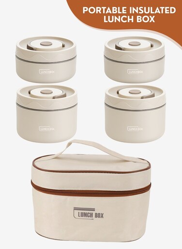 Stainless Steel Bento Box Adult Lunch Box, Portable Insulated Food Lunch Container Set with Microwaveable Thermal Lunch Box, 4 Separate Stackable Lunch Container for Adult Kids Men Women.