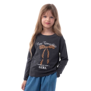 Tex Girls Printed Full T-Shirt, Anthracite Dark, 7 to 8 Years, I993947