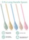 5 Pcs Long Handle Spoon - 7.2'' Colorful Coffee Stirring Reusable Cute Plastic Spoons Mixing Iced Tea for Ice Cream Sundae Latte Chocolate, Dishwasher Safe