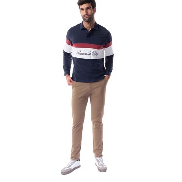 Tex Men Newcastle City Colorblock Long Sleeve Rugby T-Shirt, Navy, 3XL, I274822