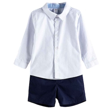 Tex Baby Boys Striped Shirt and Shorts Set, Light Blue, 9 Months
