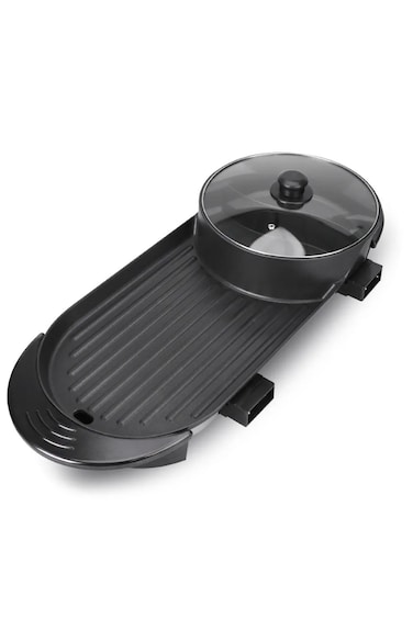 2-in-1 Electric Hot Pot and Grill, Korean BBQ Style, 1800W Non-stick Rectangular Pan, 25x25cm.