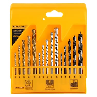 Epsilon Metal, Masonry and Wood Drill Bit Set, 15 PCS