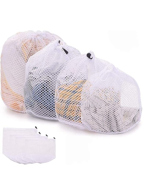 Freewalk 4PCS Mesh Laundry Bags Laundry Net Bag Drawstring Reusable Durable Washing Net Bag for Clothes Underwear Delicates Socks Baby Clothes Bra Shoes Knitted Garments