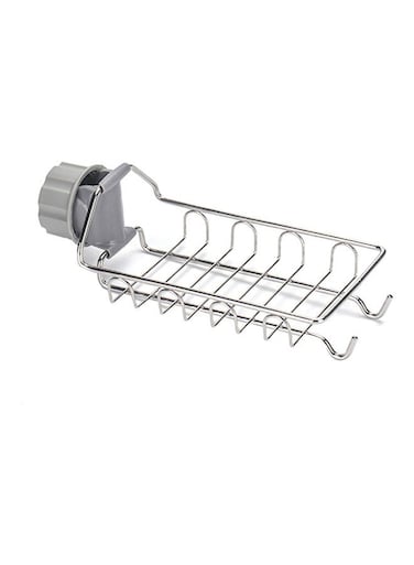 Steel Single-Layer Kitchen Sink Sponge Holder Silver/Grey 5.5x22.5x14cm
