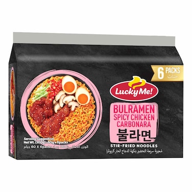 لاكي مي! نودلز كاربونارا الدجاج الحارة المقلية، 60 غرام حزمة من 6