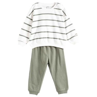 Tex Baby Soft Fabric Striped Sweatshirt and Jogger Set, 36 Months, Khaki, I274195