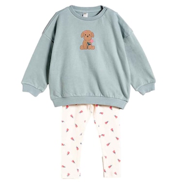 Tex Baby Soft Fabric Sweatshirt and Printed Leggings Set, Green, 9 Months, I274066