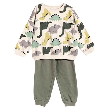 Tex Baby Soft Fabric Printed Sweatshirt and Jogger Set, 9 Months, Ecru, I274193