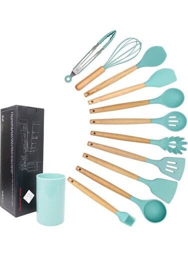 11-Piece Silicone Kitchen Utensils Set Blue/Beige one sizecm