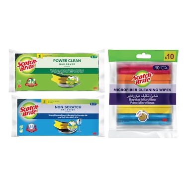 3M Scotch-Brite Non-Scratch Nail Saver Scrub Sponges + Scotch-Brite Power Clean Scrub Sponges + Microfiber Cleaning Wipes