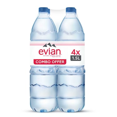 Evian Natural Mineral Water, 1.5L Pack of 4