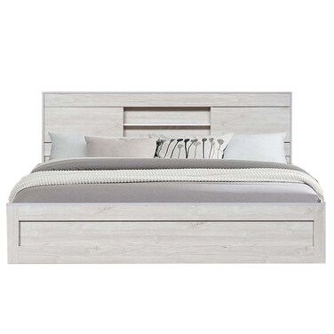 تيسلي سرير كينغ 180×200 مع مساحة  تخزين أسفل السرير - بلوط فاتح/رخام أبيض صناعي