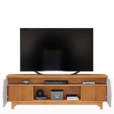 Sannie Tv Unit  With 2 Swing Doors &amp; 2 Sliding Doors  Up To 75 Inch - Brown Oak/Beige