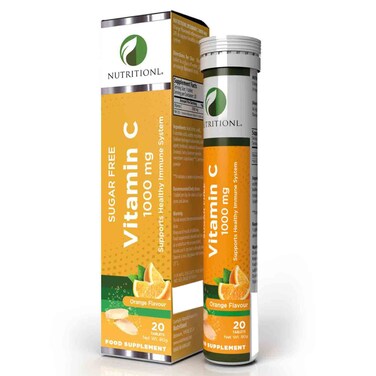 نيوتريشنل أقراص فوارة فيتامين سي 1000 ملغ بنكهة البرتقال خالية من السكر، 20 قرص