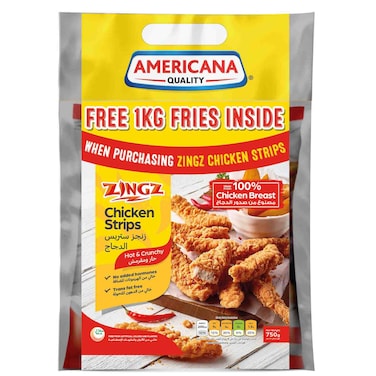 Americana Quality Zingz Chicken Strips 750g with Free Fries 1kg (Inside the Pack)