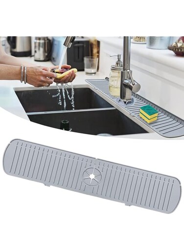 ZFanyun Kitchen Sink Splash Guard, Silicone Tap Handle Drip Resistant Tray, Kitchen Countertop, Bathroom, 61 cm Silicone Sink Mat, Drip Resistant Splash Resistant Countertop (45 CM Large)