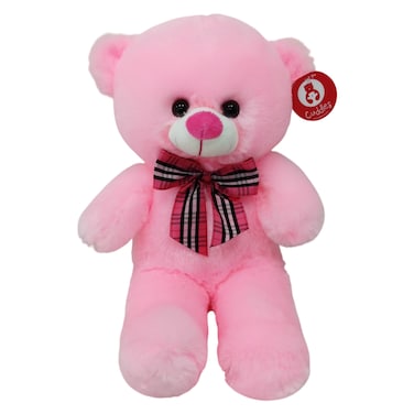 Cuddles Bear with Silk Bow, Pink, 38cm