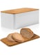 White Bread Box For Kitchen Countertop - Bread Box With Bamboo Wood Cutting Board Lid - Farmhouse White Bread Boxes - Metal Large Bread Box Modern Style To Extend Freshness - Bread Storage Container
