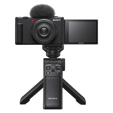 سوني كاميرا رقمية لتسجيل الفيديو مع عدسة 18-50 مم f/1.8-4، بدقة 20.1 ميجابكسل، باللون الأسود، طراز ZV1 مع مقبض التصوير اللاسلكي من سوني GP-VPT2BT، أسود