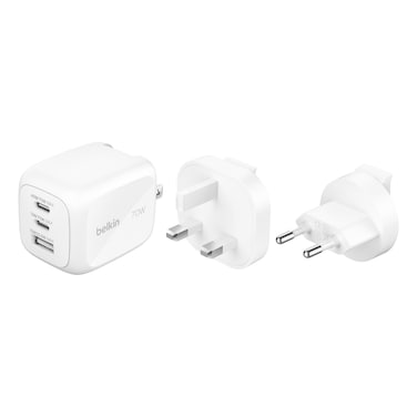 Belkin 2 USB Type C and 1 USB Type A Port GaN Charger, White, 70W