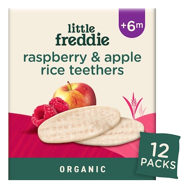 Little Freddie Organic Baby Food Snack, Raspberry Apple Rice Teethers, +6m, 48g