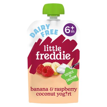Little Freddie Organic Baby Food Pouch, Dairy Free Banana &amp; Raspberry Yoghurt, +6m, 90g
