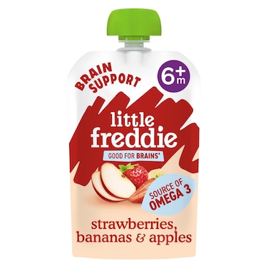Little Freddie Organic Baby Food Pouch, Strawberries, Bananas &amp; Apples Omega 3, +6m, 90g