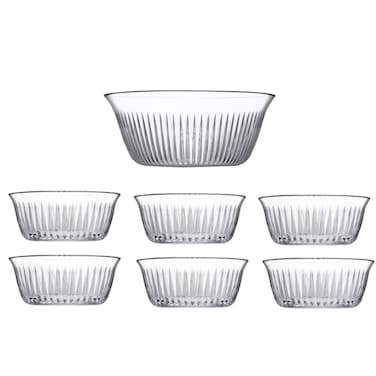 باشاباشي فريزيا طقم أوعية زجاجية،  مكون من 7 قطع، وعاء تقديم واحد + 6 أوعية، شفاف.