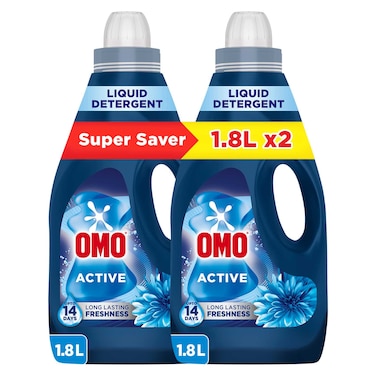 OMO Liquid Laundry Detergent, Active, 1.8L Pack of 2
