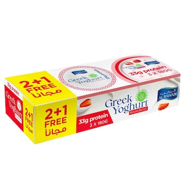 Al Rawabi Greek Yoghurt Strawberry 180g, Pack of 3