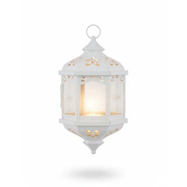 White Hanging Ramadan Decorative Lantern with Cutwork Panels