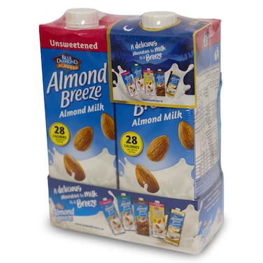 Blue Diamond Almond Breeze Unsweetened Almond Milk, 1L Pack of 2
