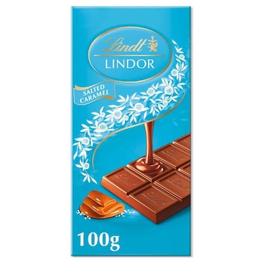Lindt Lindor Salted Caramel Milk Chocolate Bar, 100g