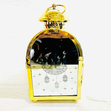 Golden Decorative Ramadan Lantern with Etched Glass Panels &ndash; WYQ-002