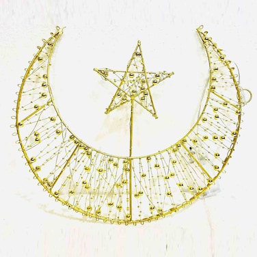 Decorative Flat Crescent Moon with Star Metal Light Accent YH-01