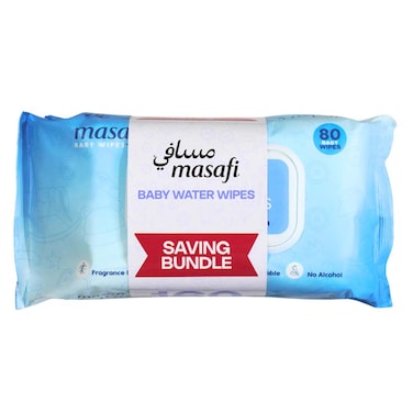 Masafi Baby Water Wipes, Sensitive Care Baby Wipes, 80 Wipes, Pack of 2