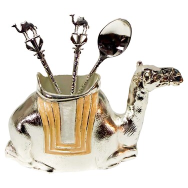 Ajooba Metal Camel Spoon Holder Set, Silver and Gold