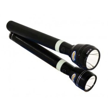 Geepas 2-in-1 Rechargeable LED Flashlight Set with Long-Range Beam and Durable Aluminium Body, GFL4637