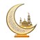 Ramadan Wooden Crescent Moon LED Table Decor with Mosque Silhouette