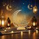 Ramadan Wooden Crescent Moon LED Table Decor with Mosque Silhouette