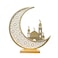 Ramadan Wooden Crescent Moon LED Table Decor with Mosque Silhouette
