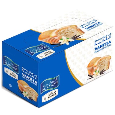 Al Rawabi Bakerz Vanilla Flavoured Cup Cake 30g, Pack of 18