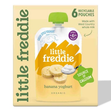 Little Freddie Organic Baby Food Pouch Multipack, Banana Greek Style Yoghurt, +6m, 100g Pack of 6