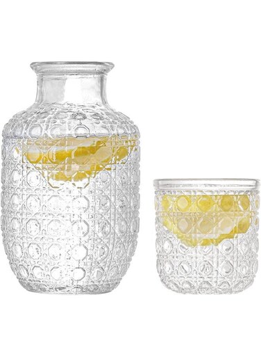 Carafe Set, Nightstand Water Carafe with Cup Sets, Glass Mouthwash Decanter For Bathroom, Guest Room