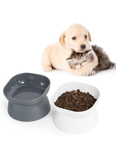Xinajata Cat Dog Food Dish Bowls, Double Pet Feeding Bowls, Raised Pet Food Dish, Non Slip Tilted Elevated Stress Free Backflow Prevention,Upper and Lower Sides to Use