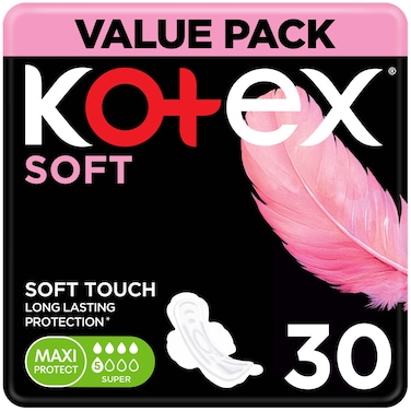 Kotex Soft Super Sanitary Pads, 30 Pads