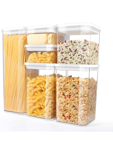 Airtight Food Storage Containers Set with Lock Lids,Set of 6,Pantry Organization Plastic Storage Jar Storage Tank for Cereal,Coffee, Sugar - Moisture Proof,BPA Free &amp; Stackable Design (2S+M+2L+XL)